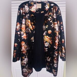 Sweet Miss Metallic Floral Silky Over Coat Size Large